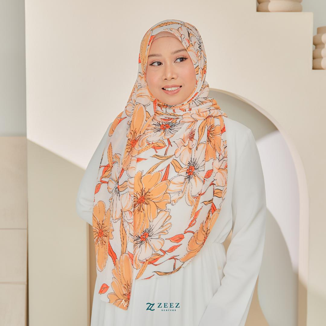 Zeezscarves Tudung Fluer Pleated Scarf Labuh dengan potongan melengkung