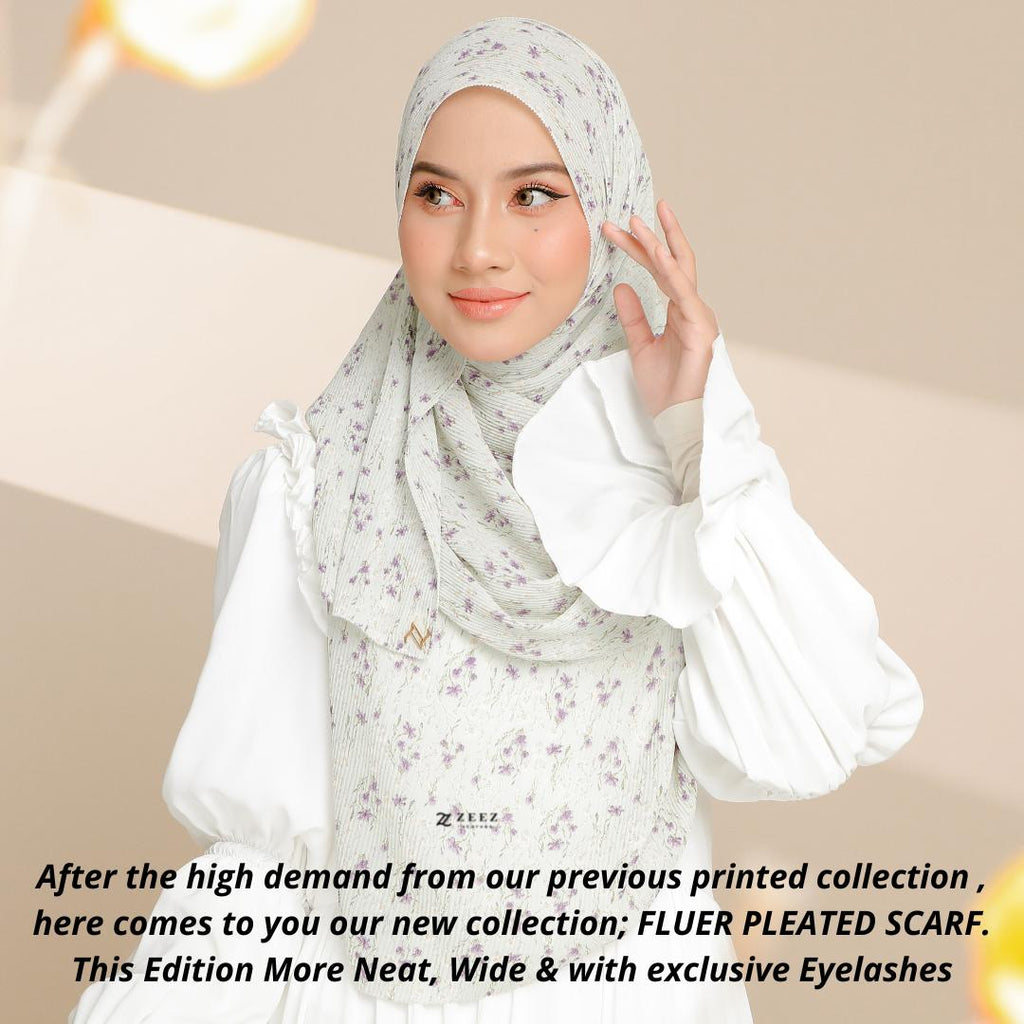 Zeezscarves Tudung Fluer Pleated Scarf Labuh dengan potongan melengkung