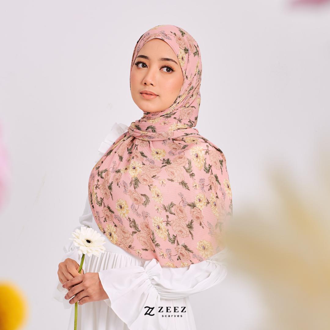 Zeezscarves Tudung Fluer Pleated Scarf Labuh dengan potongan melengkung