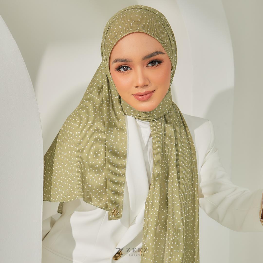 Zeezscarves Tudung Fluer Pleated Scarf Labuh dengan potongan melengkung