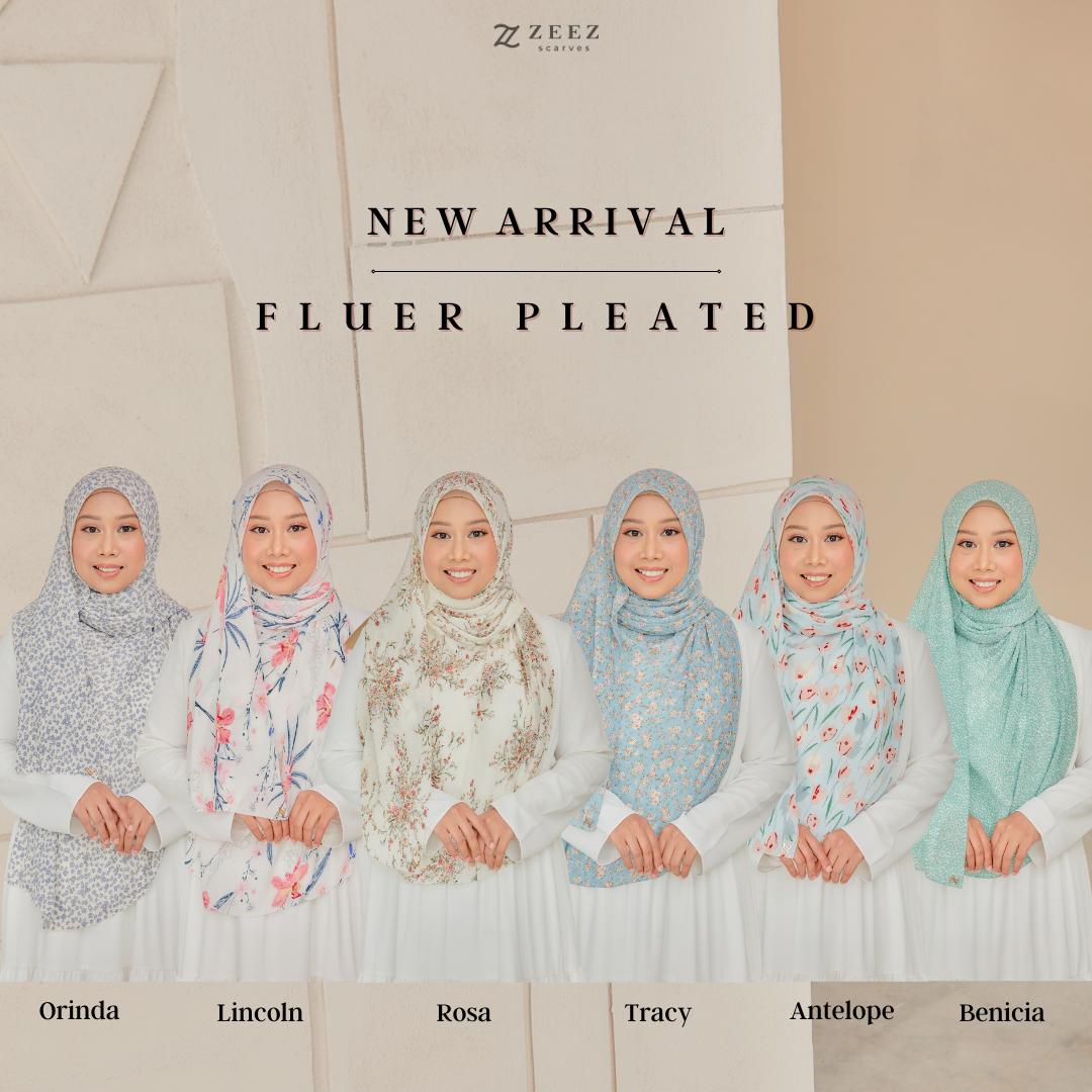 Zeezscarves Tudung Fluer Pleated Scarf Labuh dengan potongan melengkung