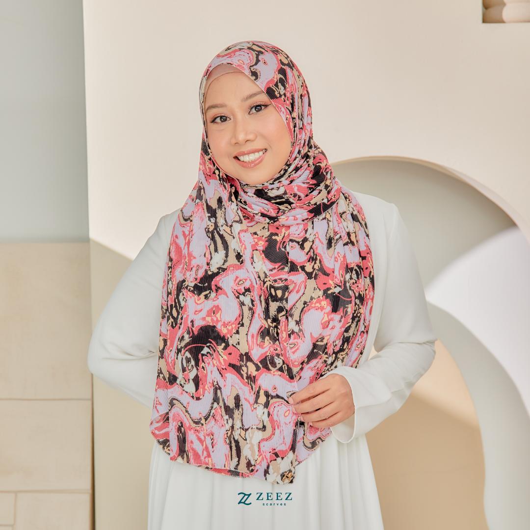 Zeezscarves Tudung Fluer Pleated Scarf Labuh dengan potongan melengkung