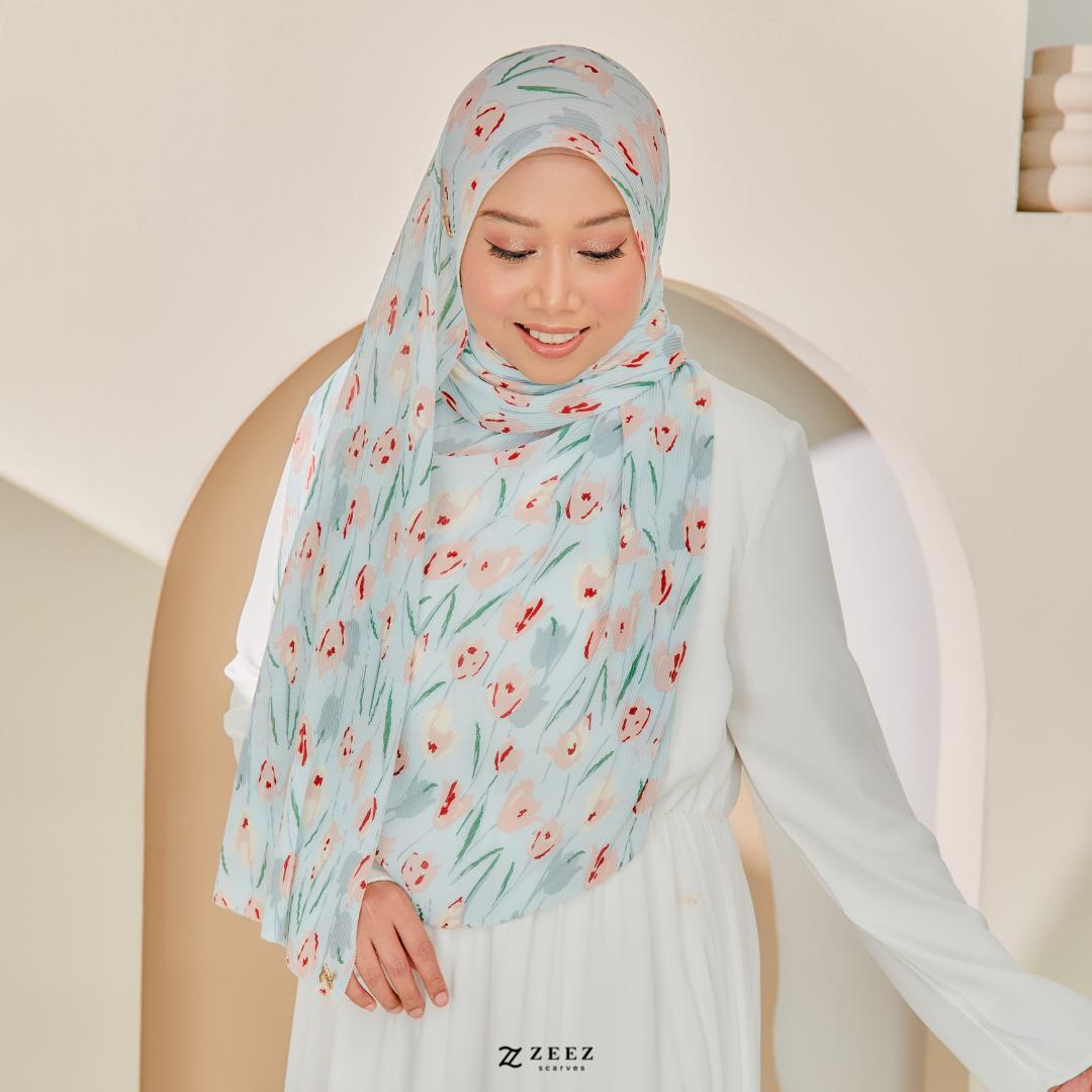 Zeezscarves Tudung Fluer Pleated Scarf Labuh dengan potongan melengkung