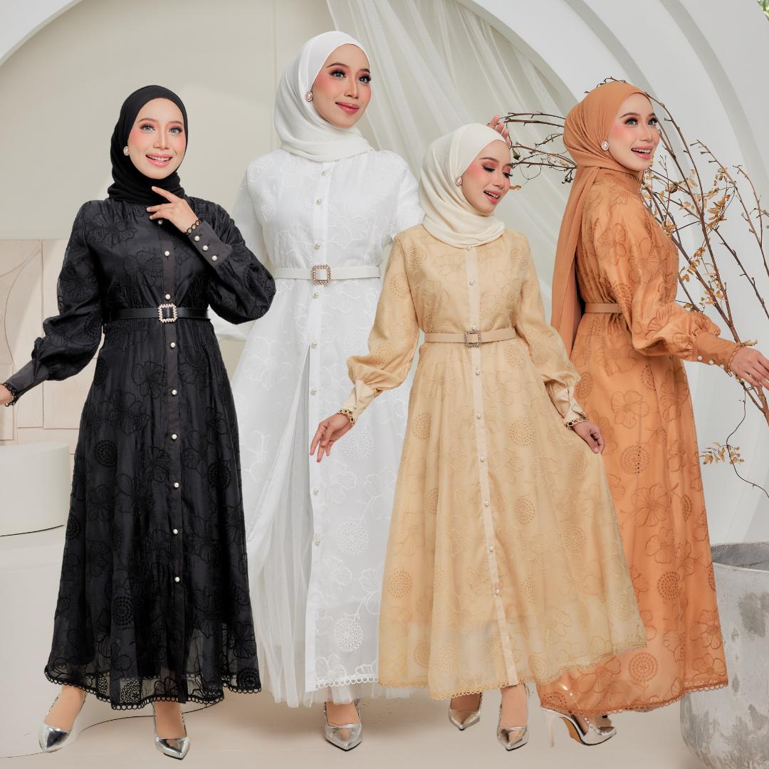 Zeez Scarves Seth Dress Silk Sulam dengan Lining dan Percuma tali pinggang