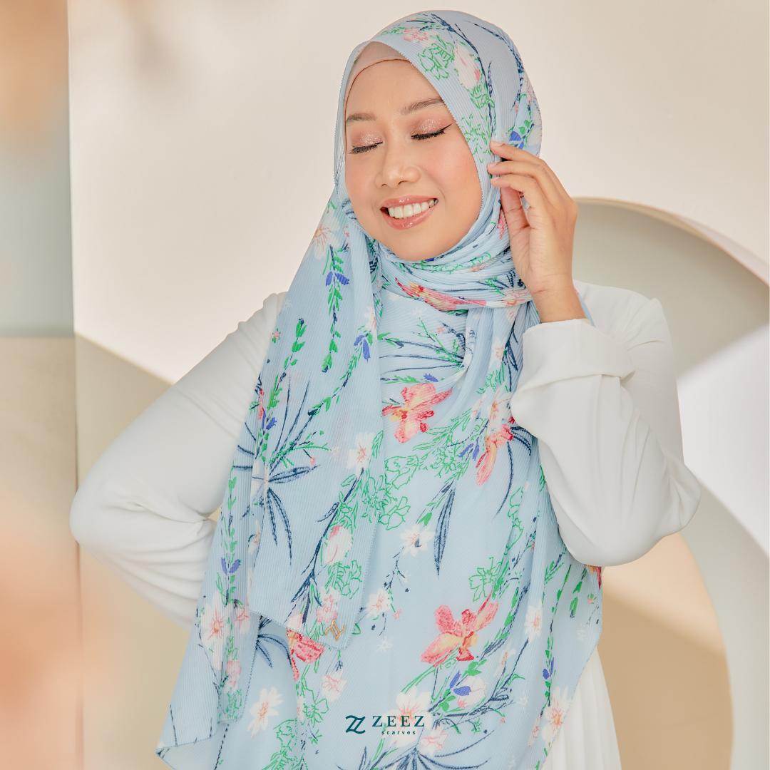 Zeezscarves Tudung Fluer Pleated Scarf Labuh dengan potongan melengkung