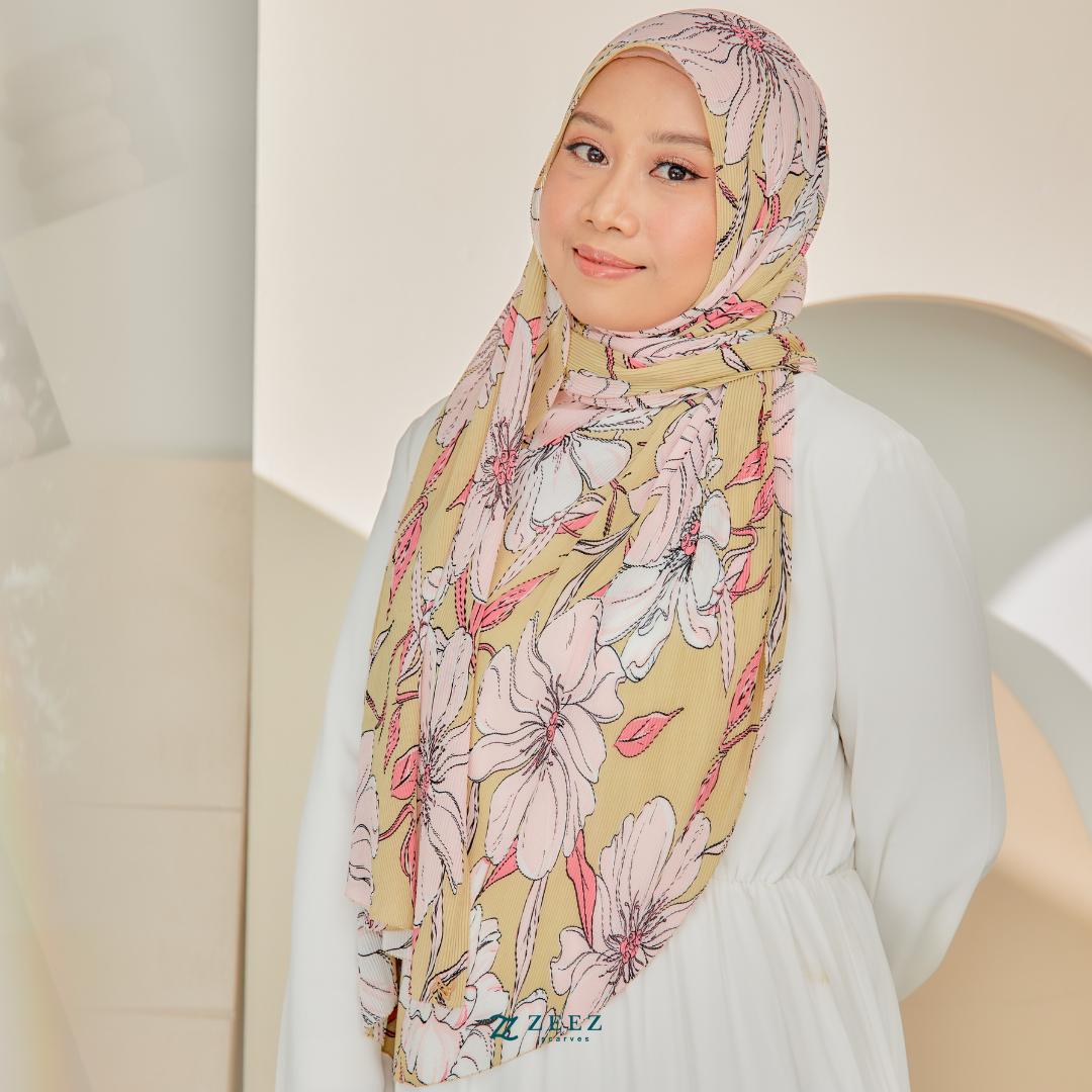 Zeezscarves Tudung Fluer Pleated Scarf Labuh dengan potongan melengkung
