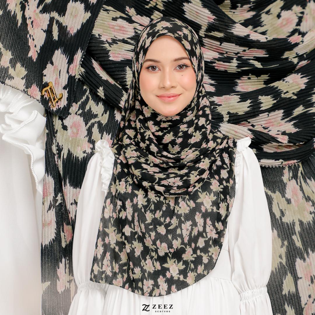 Zeezscarves Tudung Fluer Pleated Scarf Labuh dengan potongan melengkung
