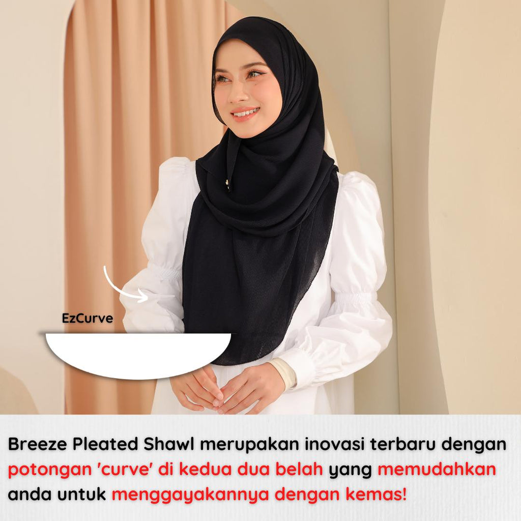 Zeez Scarves Breeze Pleated Shawl Labuh dan Lebar dengan potongan melengkung