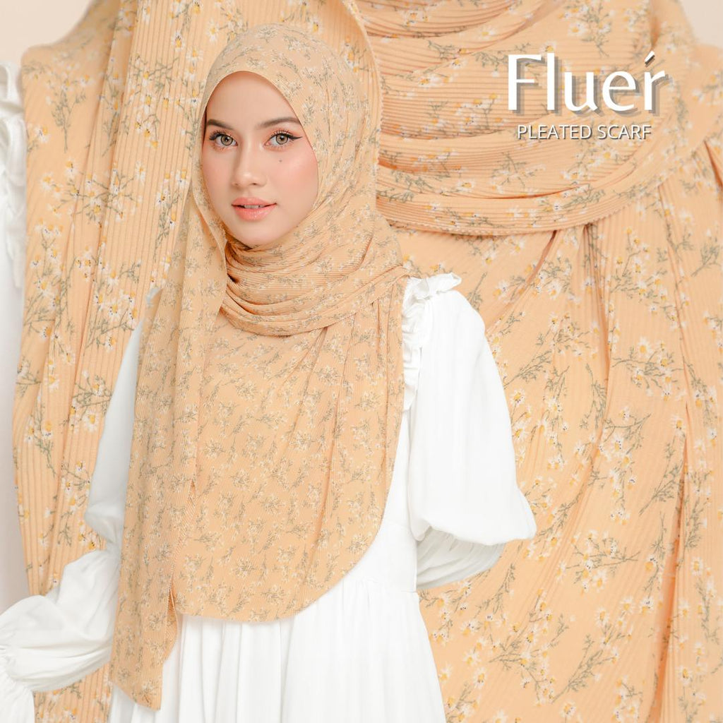 Zeezscarves Tudung Fluer Pleated Scarf Labuh dengan potongan melengkung