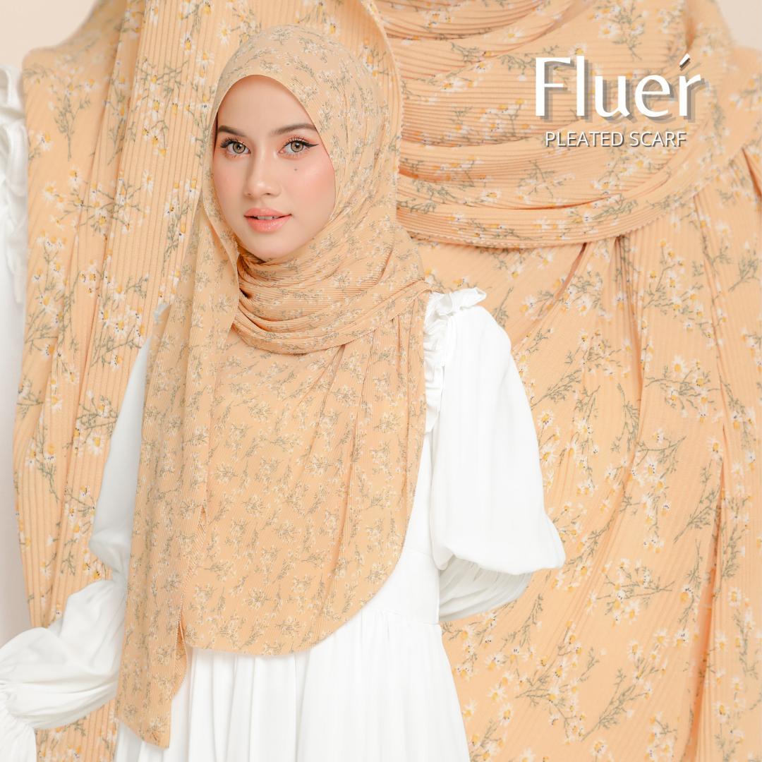 Zeezscarves Tudung Fluer Pleated Scarf Labuh dengan potongan melengkung