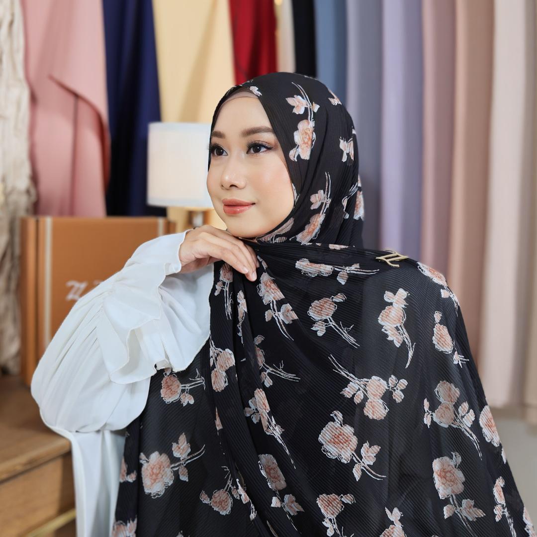 Zeez Scarves - Hanna Printed Pleated Shawl