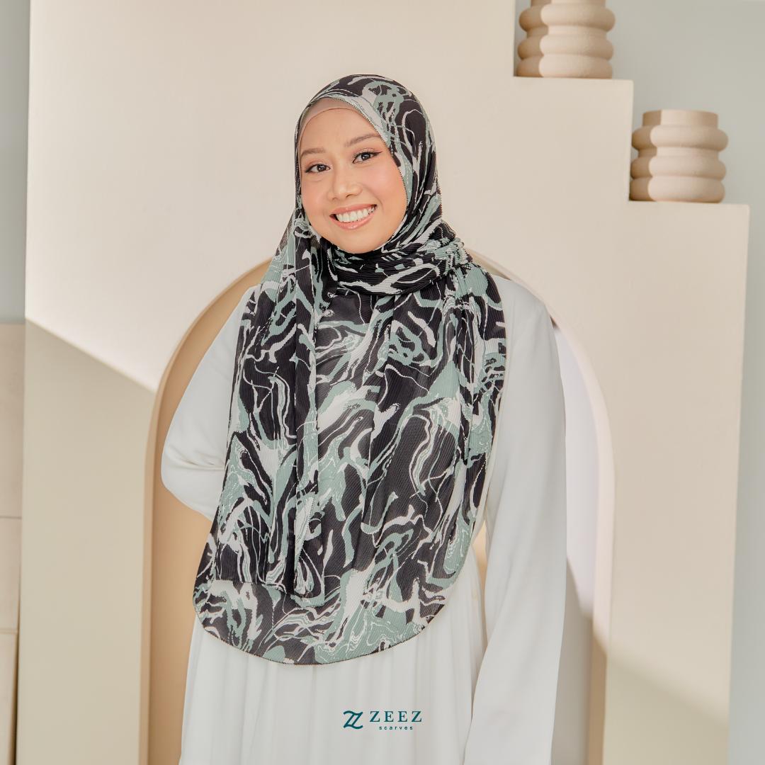Zeezscarves Tudung Fluer Pleated Scarf Labuh dengan potongan melengkung