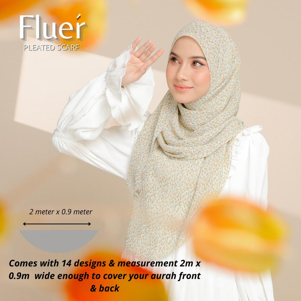 Zeezscarves Tudung Fluer Pleated Scarf Labuh dengan potongan melengkung