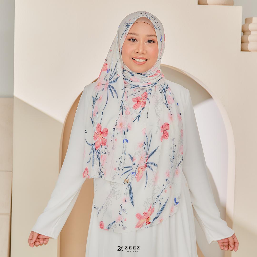 Zeezscarves Tudung Fluer Pleated Scarf Labuh dengan potongan melengkung