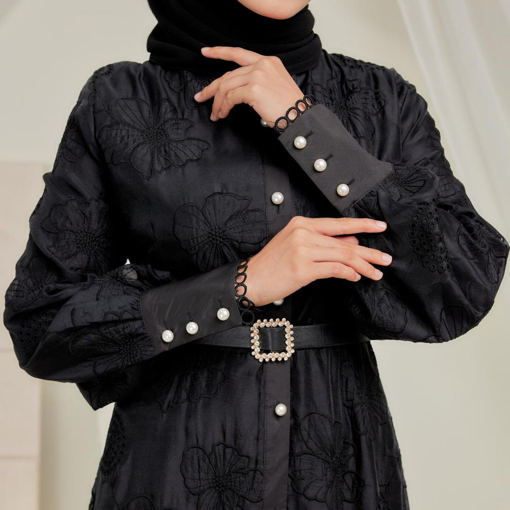 Zeez Scarves Seth Dress Silk Sulam dengan Lining dan Percuma tali pinggang
