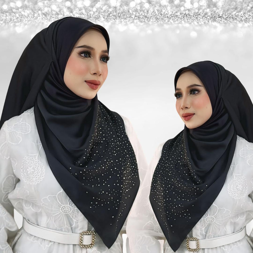 Zeez Scarves Bawal Satin Dazzle Dusk Square Scarf with Diamond