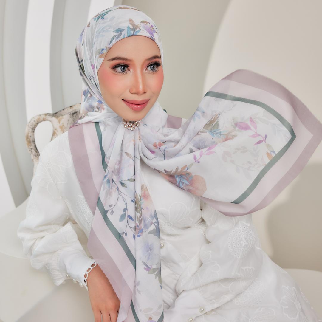 Zeez Scarves tudung bawal cotton bercorak bidang 45+