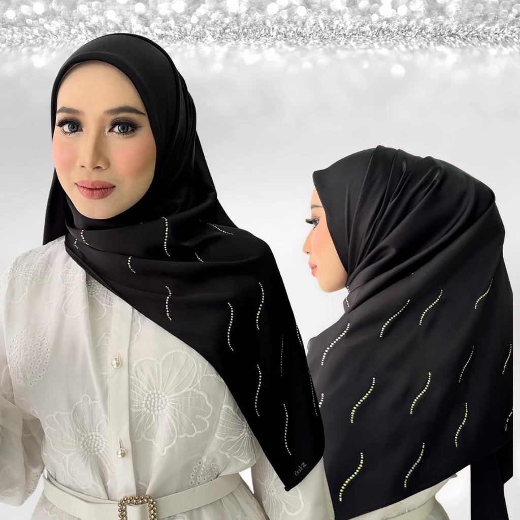 Zeez Scarves Bawal Satin Dazzle Dusk Square Scarf with Diamond