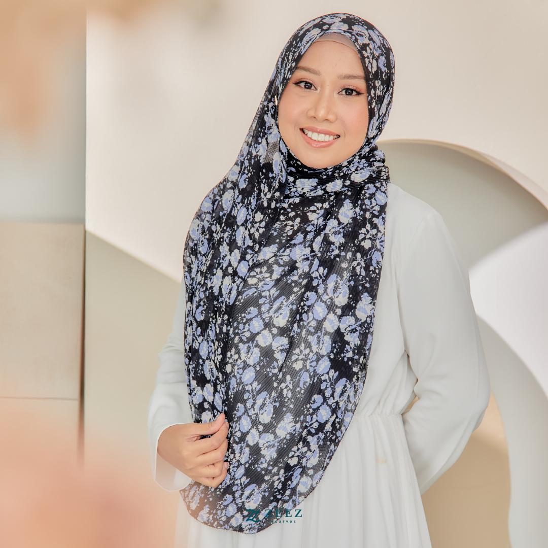 Zeezscarves Tudung Fluer Pleated Scarf Labuh dengan potongan melengkung