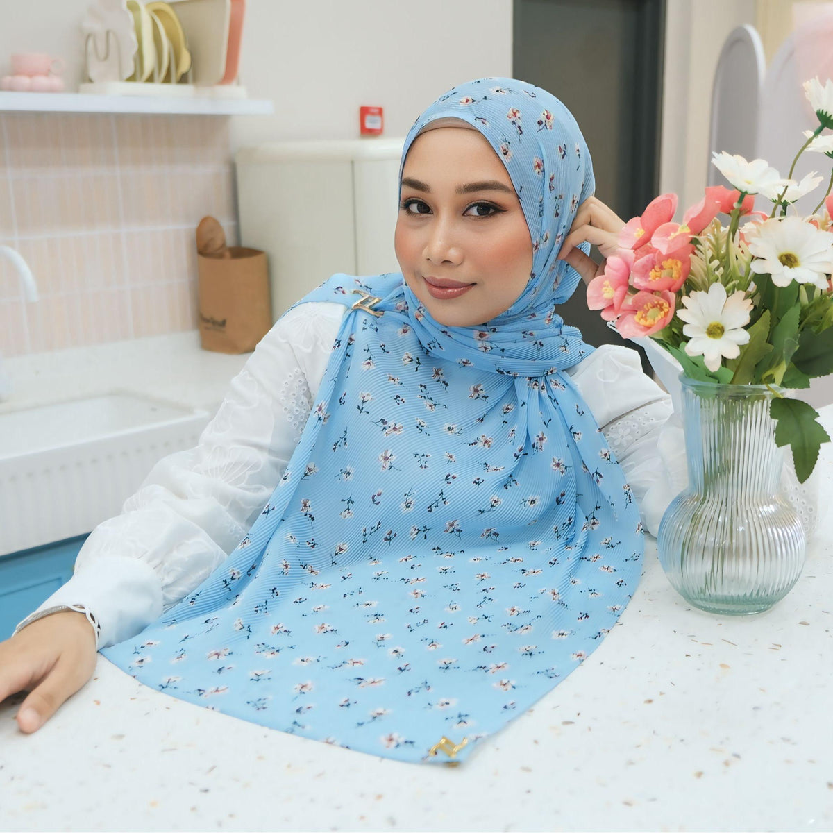 Zeez Scarves - Hanna Printed Pleated Shawl