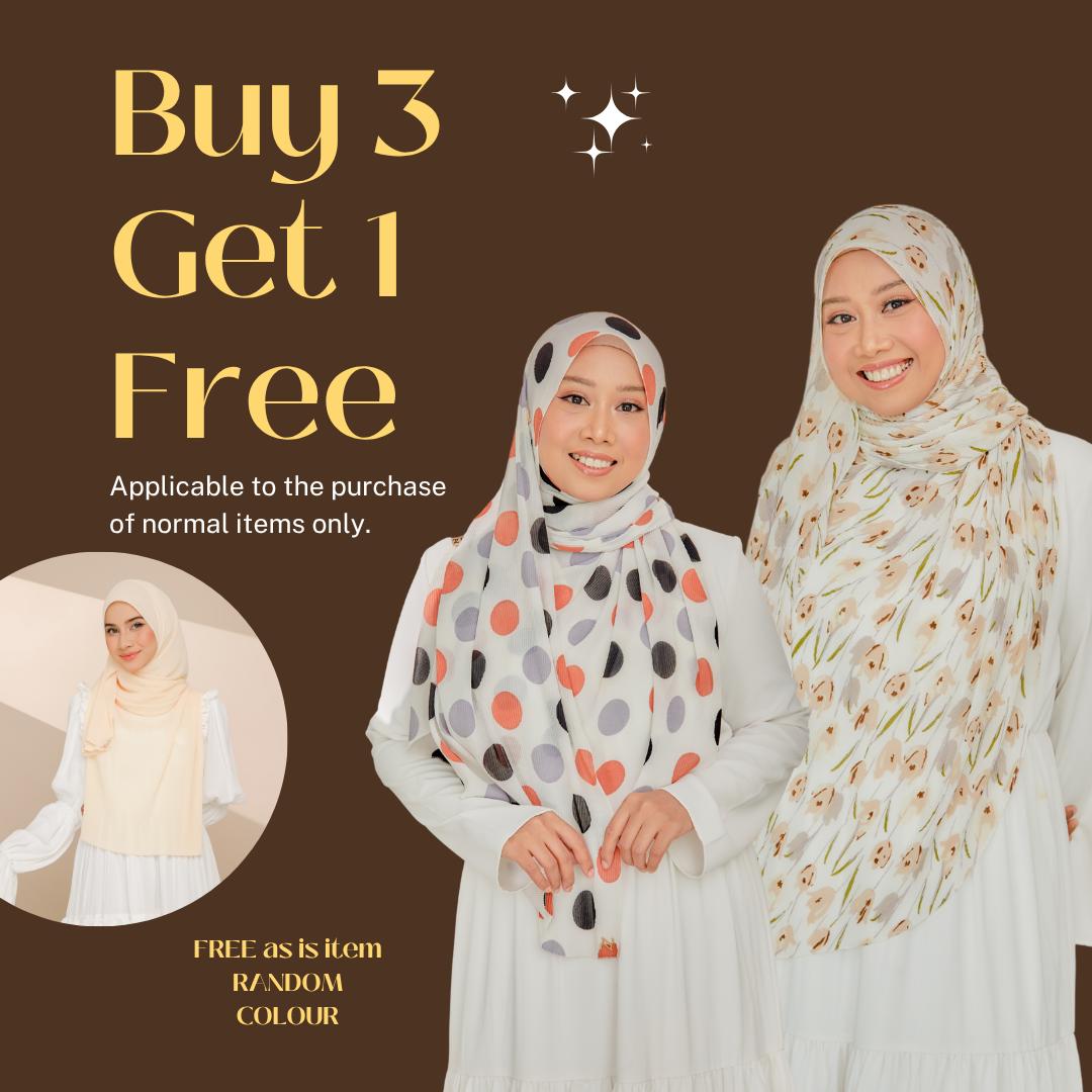 Zeezscarves Tudung Fluer Pleated Scarf Labuh dengan potongan melengkung