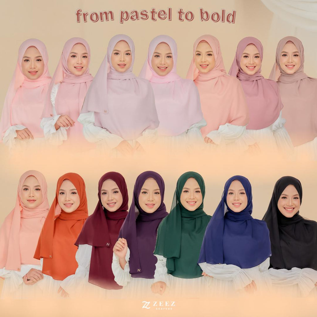 Zeez Scarves Tudung Air Plain Labuh Lebar Tak Jarang