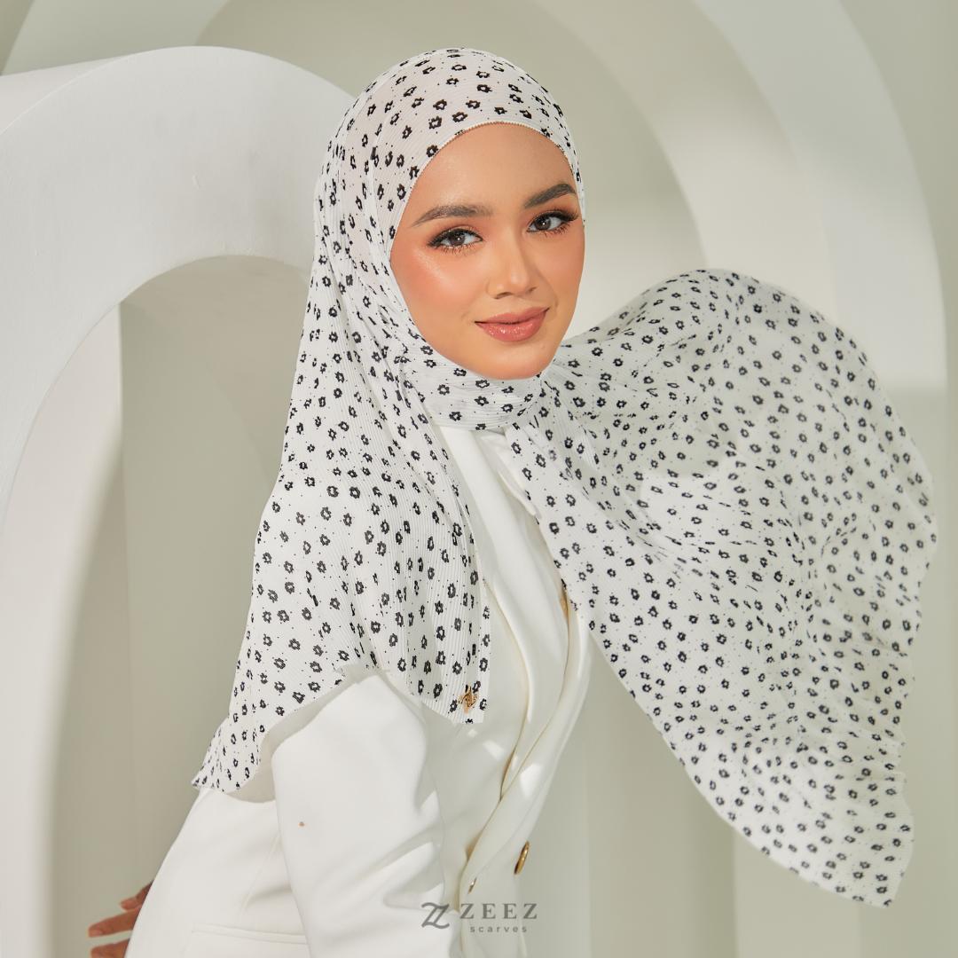 Zeezscarves Tudung Fluer Pleated Scarf Labuh dengan potongan melengkung