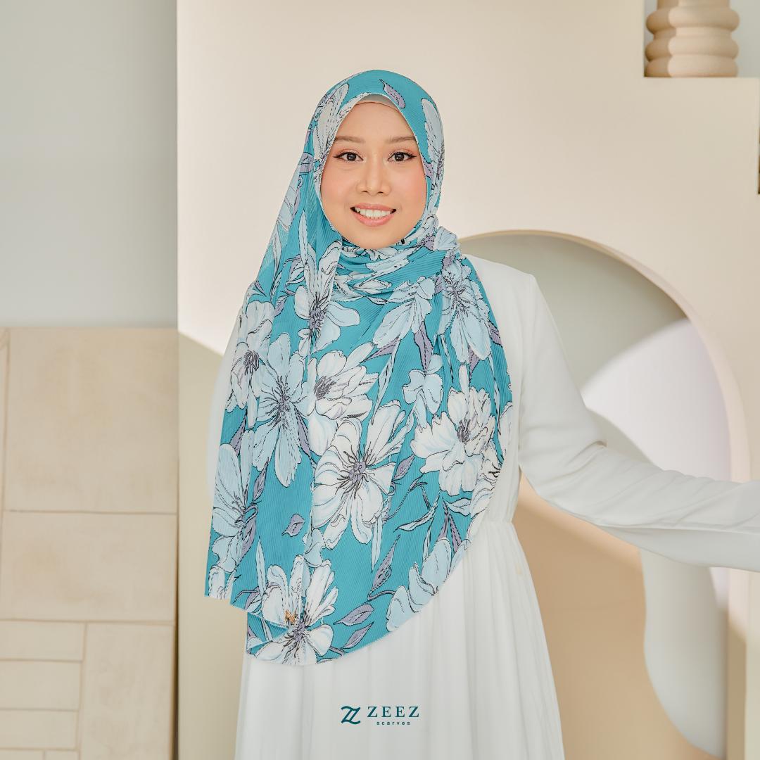 Zeezscarves Tudung Fluer Pleated Scarf Labuh dengan potongan melengkung