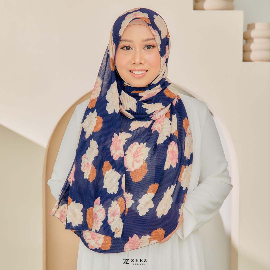 Zeezscarves Tudung Fluer Pleated Scarf Labuh dengan potongan melengkung