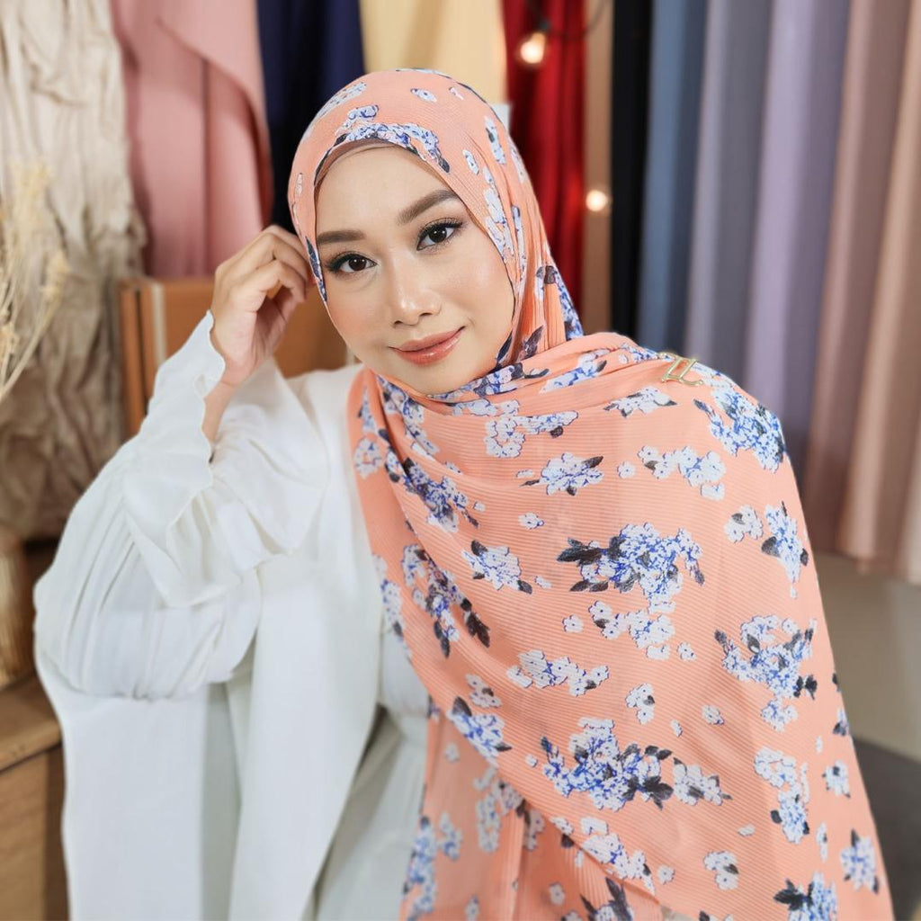 Zeez Scarves Hanna Pleated Bercorak Tak perlu iron 100%