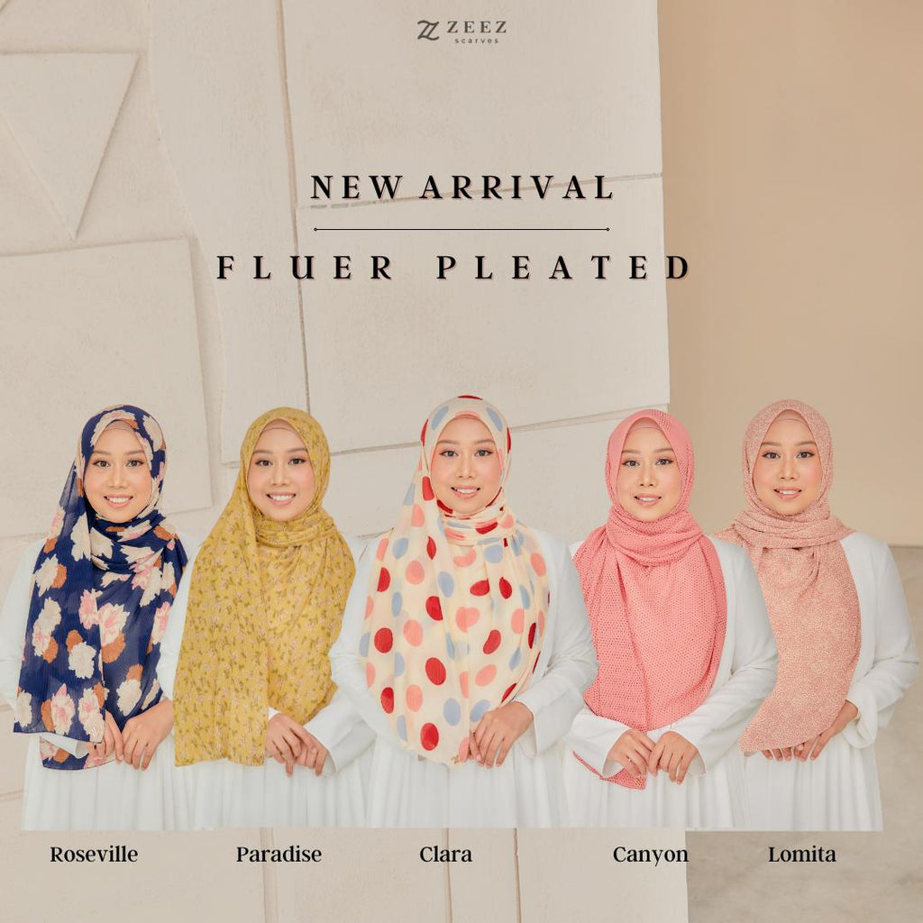 Zeezscarves Tudung Fluer Pleated Scarf Labuh dengan potongan melengkung