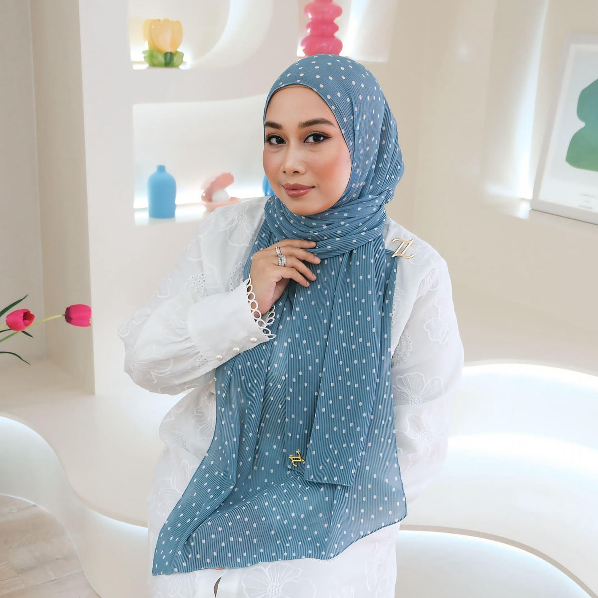 Zeez Scarves - Hanna Printed Pleated Shawl