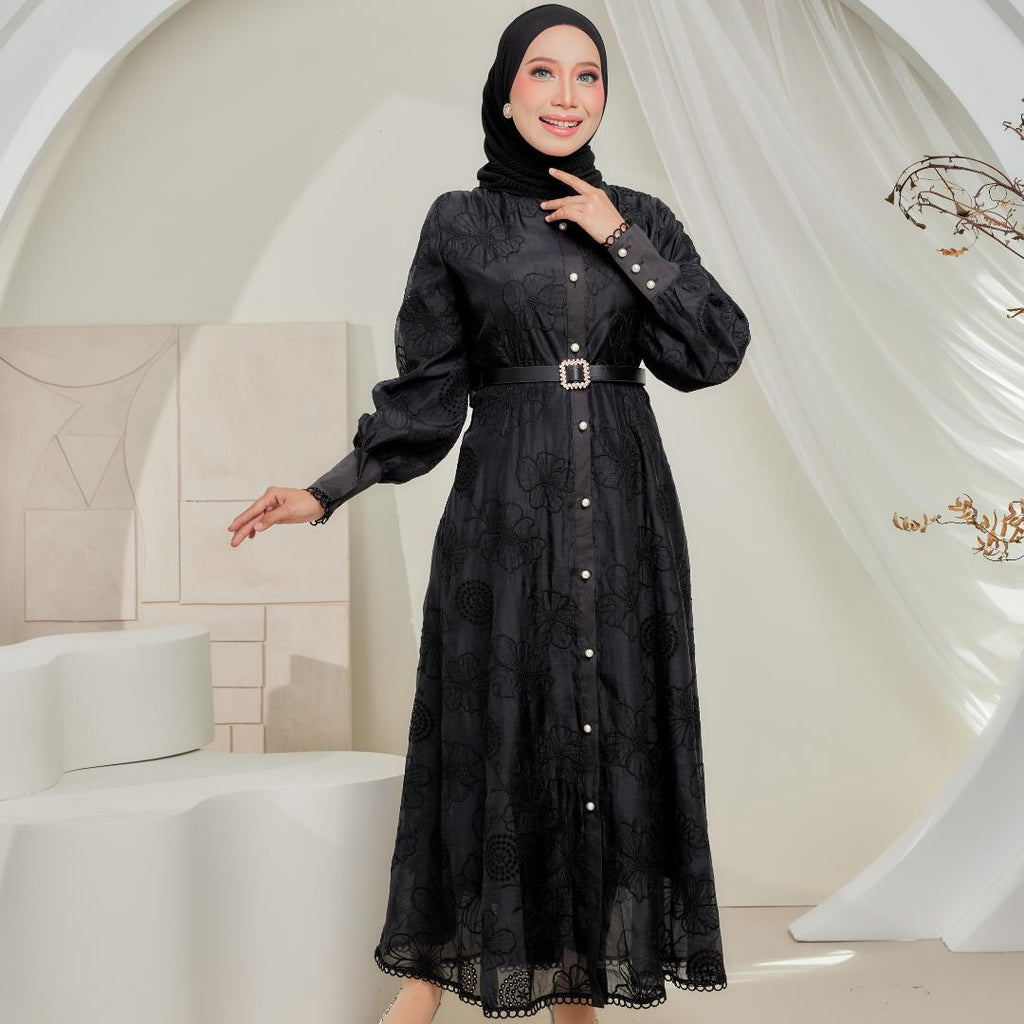 Zeez Scarves Seth Dress Silk Sulam dengan Lining dan Percuma tali pinggang