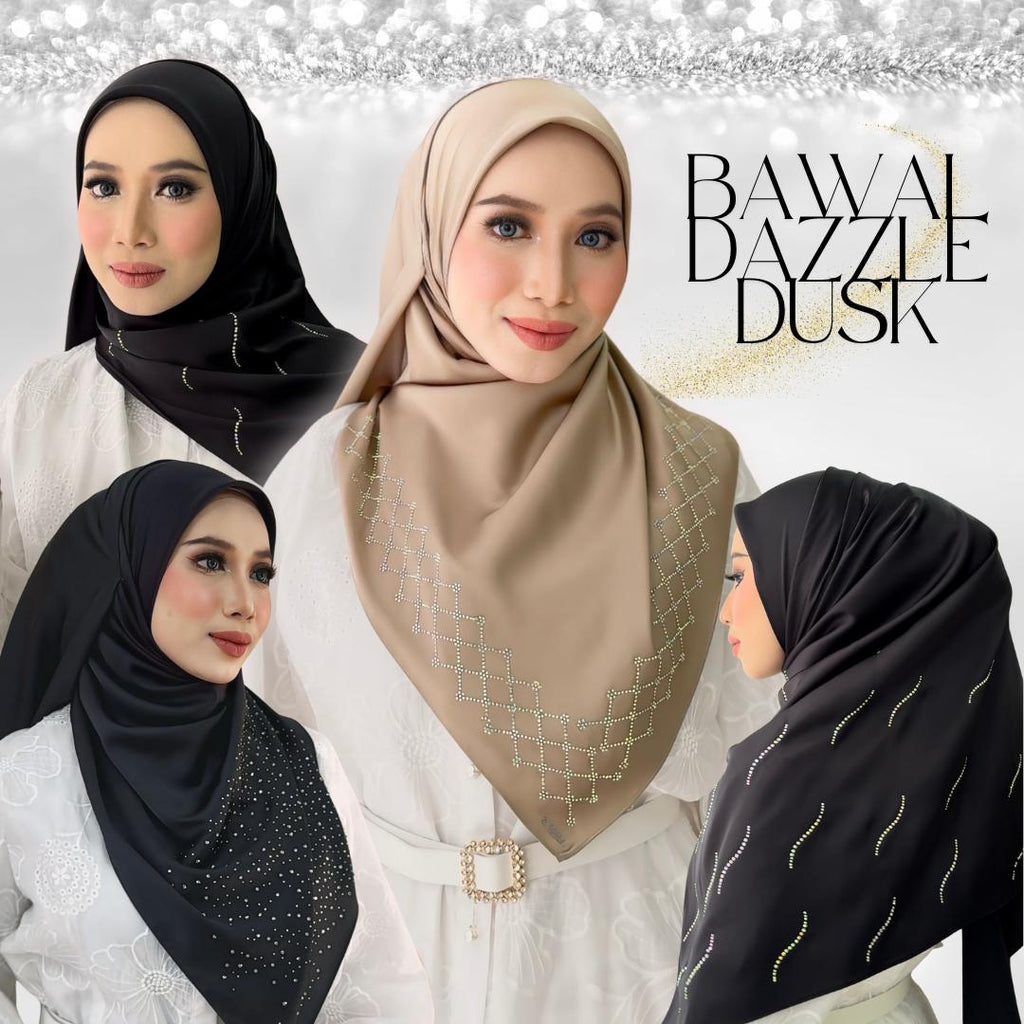 Zeez Scarves Bawal Satin Dazzle Dusk Square Scarf with Diamond