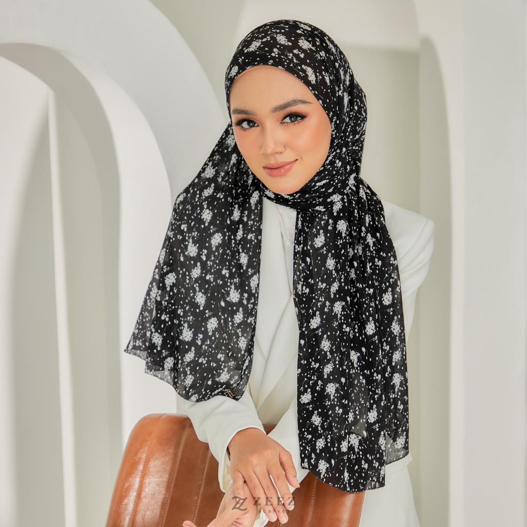 Zeezscarves Tudung Fluer Pleated Scarf Labuh dengan potongan melengkung