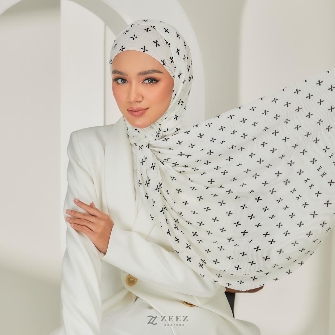Zeezscarves Tudung Fluer Pleated Scarf Labuh dengan potongan melengkung