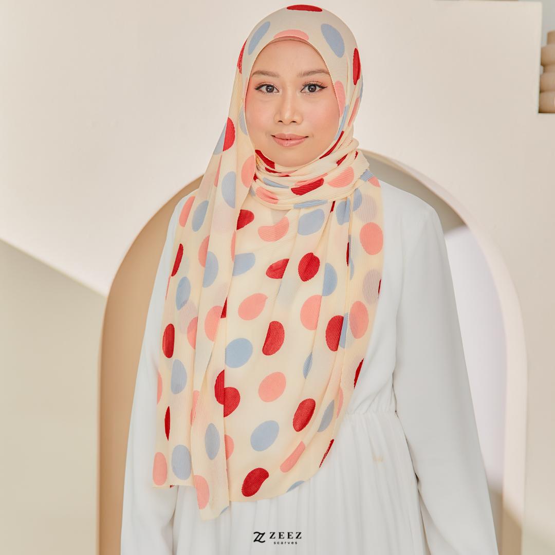 Zeezscarves Tudung Fluer Pleated Scarf Labuh dengan potongan melengkung