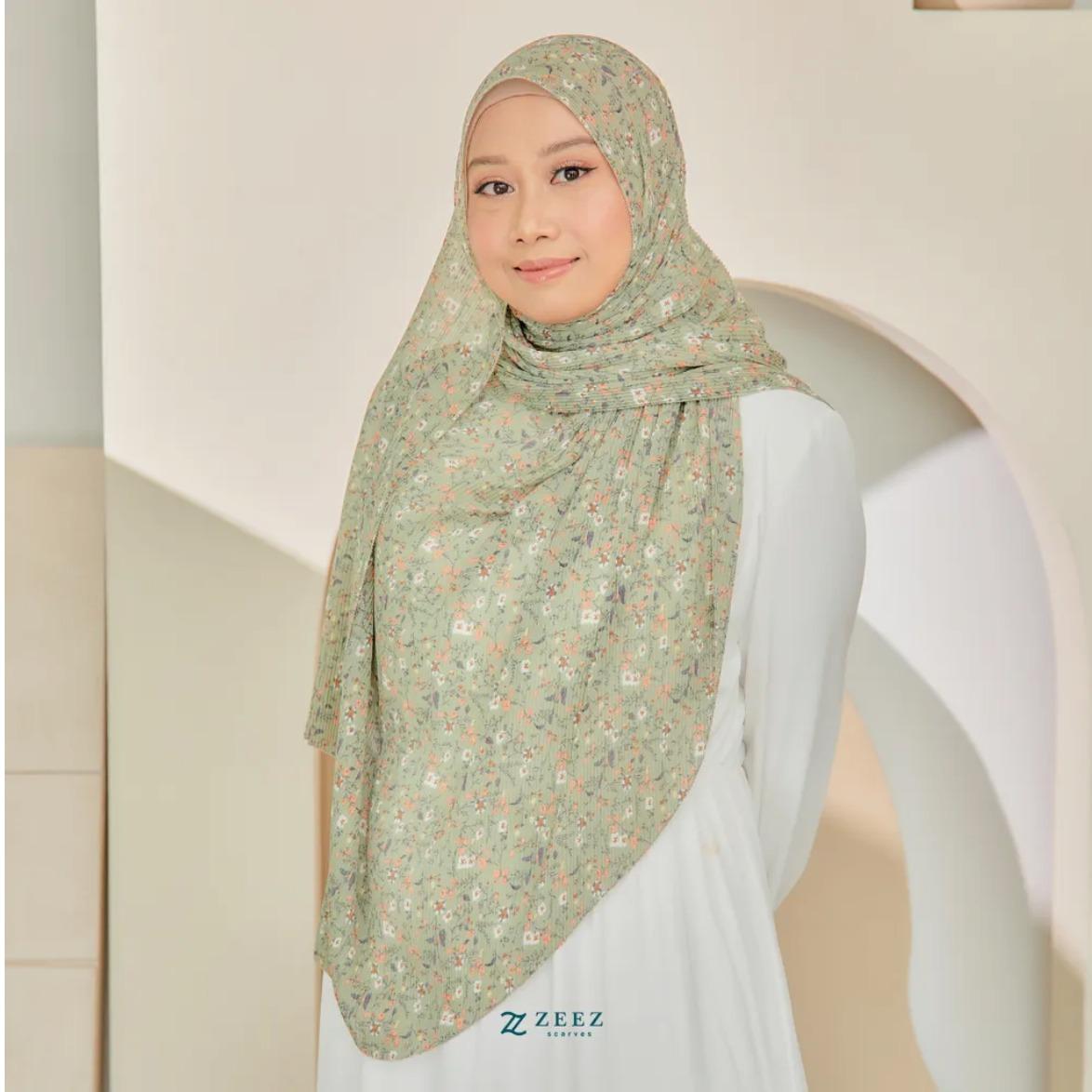 Zeezscarves Tudung Fluer Pleated Scarf Labuh dengan potongan melengkung